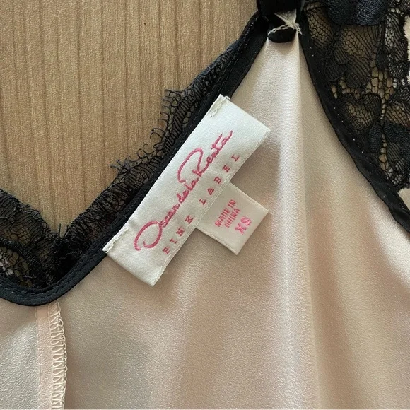 Oscar De La Renta Blush Pink Long Satin Slip Dress with Black Lace - Size XS - Picture 8 of 11